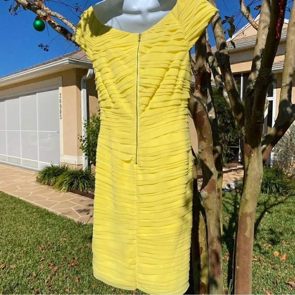 ALICE + OLIVIA CANARY YELLOW TIERED SHEATH DRESS 6 NWT